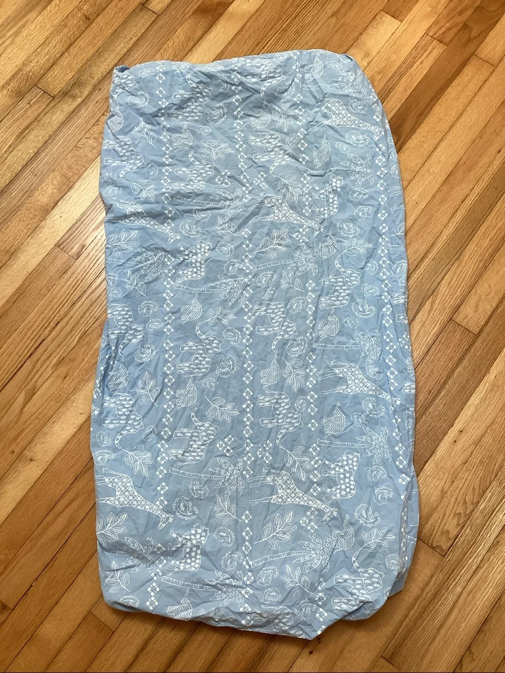 Pottery Barn fitted organic cotton safari print crib sheet